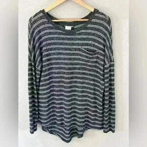 a.n.d eway gray white striped long sleeve sweater pocket pleated Women's Medium